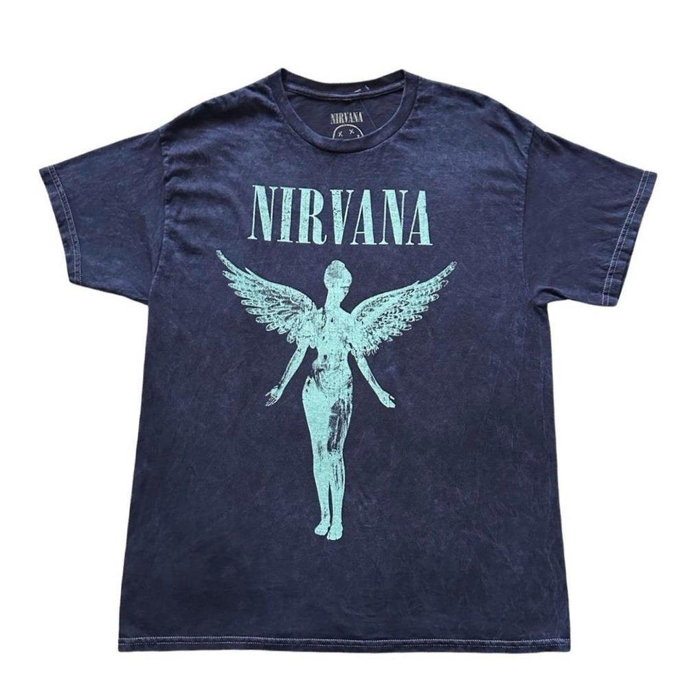 Nirvana Graphic‎ T-Shirt Mens Large Navy Blue Excellent In Utero Angel Band Tee